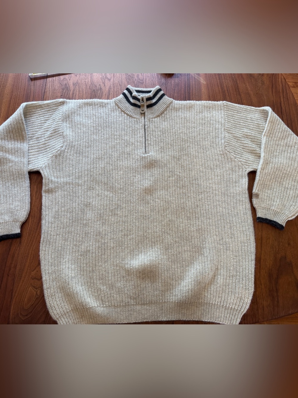 Columbia 100% Shetland Wool 1/4 zip Chunky Sweater Like New Oatmeal Heather XL